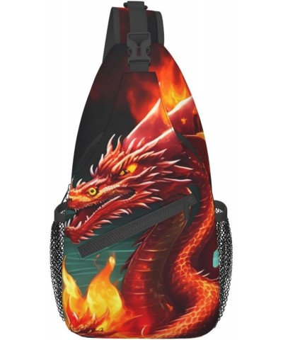 Dragon King In Fire Crossbody Bag, Men'S And Women'S Chest Crossbody Bag, Zipper Closure, Strap Length Adjustable $14.26 Cros...