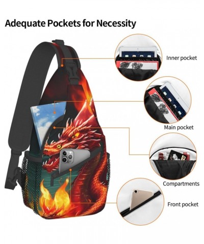 Dragon King In Fire Crossbody Bag, Men'S And Women'S Chest Crossbody Bag, Zipper Closure, Strap Length Adjustable $14.26 Cros...