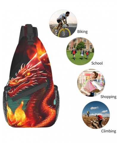 Dragon King In Fire Crossbody Bag, Men'S And Women'S Chest Crossbody Bag, Zipper Closure, Strap Length Adjustable $14.26 Cros...