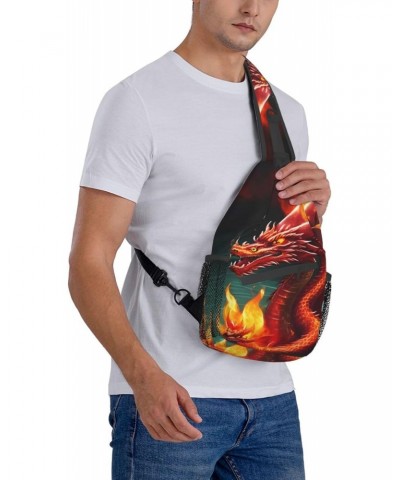 Dragon King In Fire Crossbody Bag, Men'S And Women'S Chest Crossbody Bag, Zipper Closure, Strap Length Adjustable $14.26 Cros...