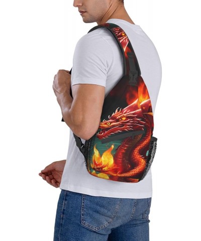 Dragon King In Fire Crossbody Bag, Men'S And Women'S Chest Crossbody Bag, Zipper Closure, Strap Length Adjustable $14.26 Cros...