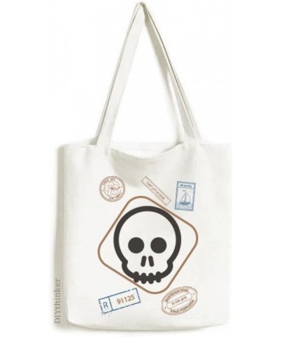 Frank Skeleton Chat Face Cartoon Stamp Shopping Ecofriendly Storage Canvas Tote Bag $14.88 Totes