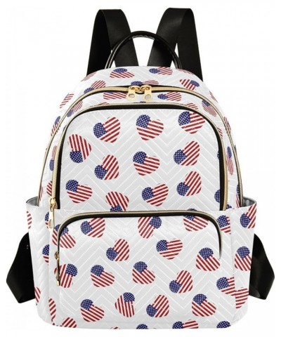 Hearts Usa Flag 4th July Quilted Backpack for Women Travel Bags Shoulder Bag Purse for Work Daily Nurse S Medium $15.19 Backp...