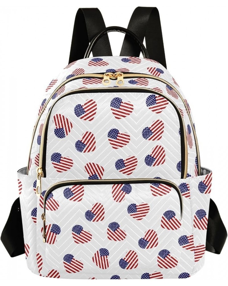 Hearts Usa Flag 4th July Quilted Backpack for Women Travel Bags Shoulder Bag Purse for Work Daily Nurse S Medium $15.19 Backp...