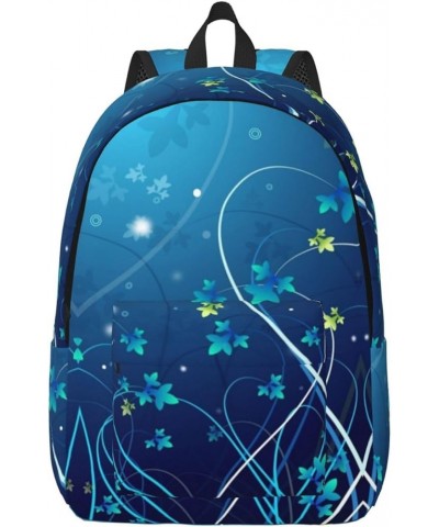 Blue Mini Flower Swirl Print Unisex Canvas Backpack Cute Backpack For Travel Sports Casual Aesthetic Backpack Black Medium $2...