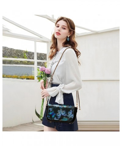 Art Blue Butterfly Crossbody Shoulder Bag for Women, PU Leather Flap Satchel Purse, Shoulder Handbags with Adjustable Strap, ...