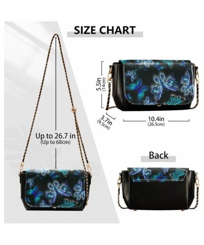 Art Blue Butterfly Crossbody Shoulder Bag for Women, PU Leather Flap Satchel Purse, Shoulder Handbags with Adjustable Strap, ...