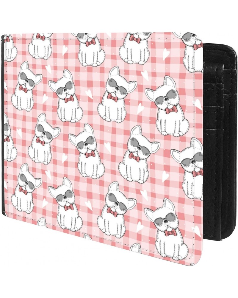 Unique Desige Pattern - Cute Dogs and Love Heart on Tartan, Slim Front Pocket Wallet Billfold RFID Blocking $8.54 Wallets