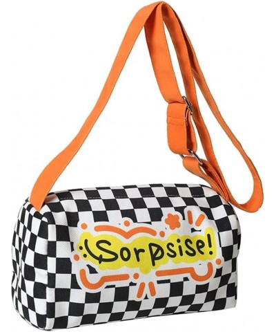 Women's Checkerboard Doodle Bag, Large Capacity Shoulder Crossbody Bag, Portable Travel Pillow Letter Handbag Daypack Orange ...