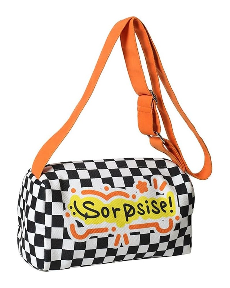 Women's Checkerboard Doodle Bag, Large Capacity Shoulder Crossbody Bag, Portable Travel Pillow Letter Handbag Daypack Orange ...