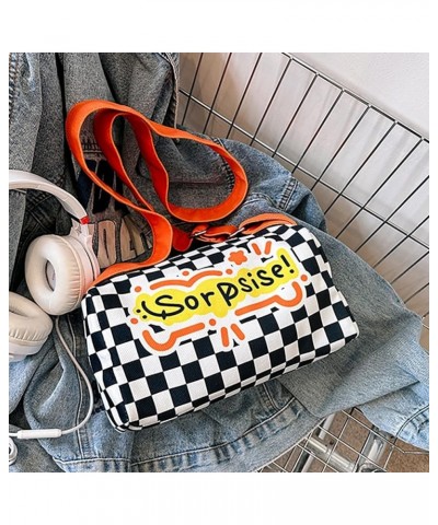 Women's Checkerboard Doodle Bag, Large Capacity Shoulder Crossbody Bag, Portable Travel Pillow Letter Handbag Daypack Orange ...