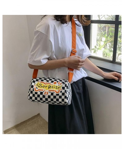 Women's Checkerboard Doodle Bag, Large Capacity Shoulder Crossbody Bag, Portable Travel Pillow Letter Handbag Daypack Orange ...