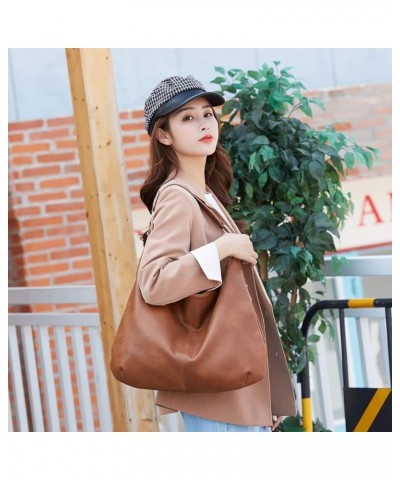 Women's Retro Soft PU Leather Large Capacity Single Shoulder Bag Handbag Brown $16.64 Shoulder Bags