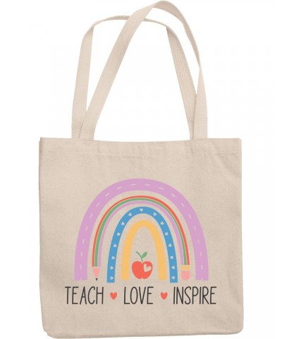 Teach, Love, Inspire Quote with a Rainbow Art, Teacher Merch Gift, 12oz Canvas Tote Bag $12.96 Totes