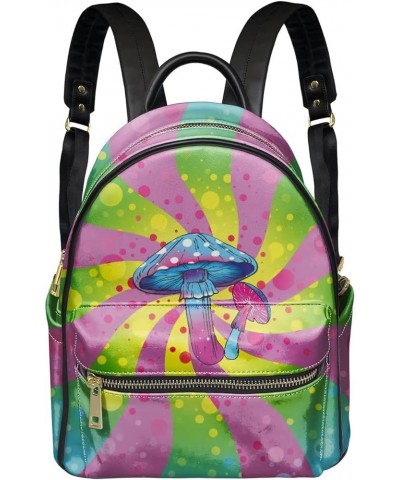 Colorful Mushroom Women Pu Leather Backpack Daypack Mini Travel Shoulder Bag Anti Theft Colorful Mushroom $20.89 Backpacks