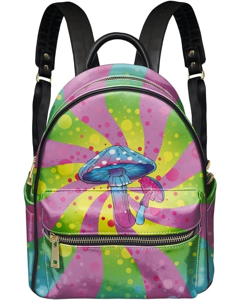 Colorful Mushroom Women Pu Leather Backpack Daypack Mini Travel Shoulder Bag Anti Theft Colorful Mushroom $20.89 Backpacks