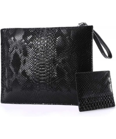 Women Clutches Fashion Snakeskin PU Leather Party Envelope Purse Bag with Hand Strap Black $14.40 Clutches