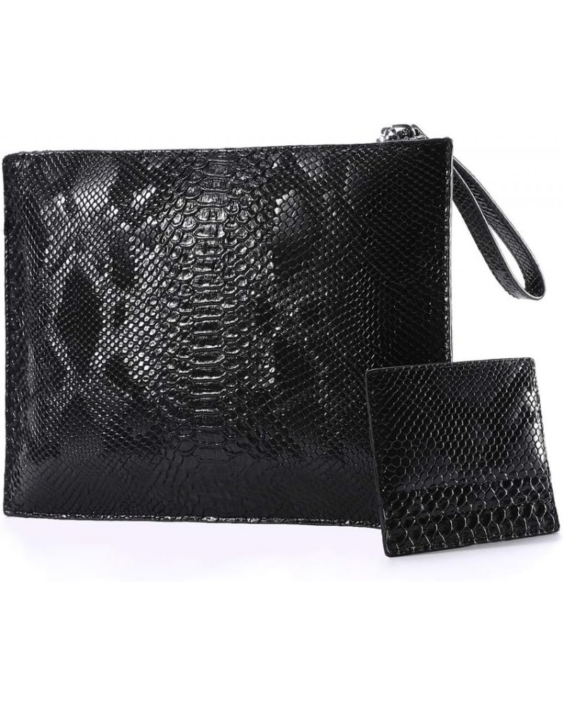 Women Clutches Fashion Snakeskin PU Leather Party Envelope Purse Bag with Hand Strap Black $14.40 Clutches