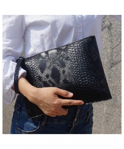 Women Clutches Fashion Snakeskin PU Leather Party Envelope Purse Bag with Hand Strap Black $14.40 Clutches