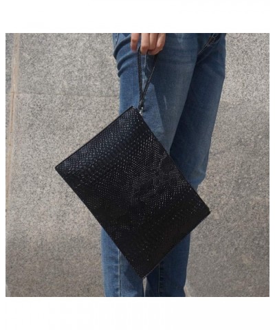 Women Clutches Fashion Snakeskin PU Leather Party Envelope Purse Bag with Hand Strap Black $14.40 Clutches