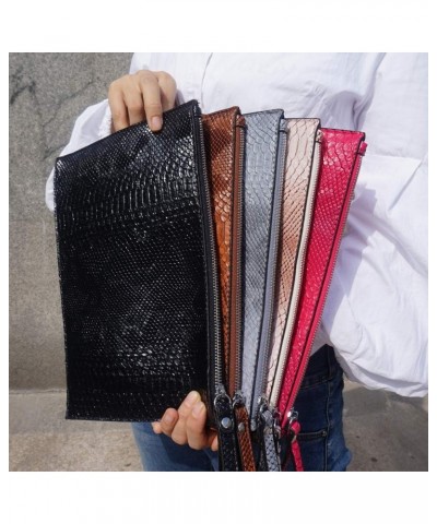 Women Clutches Fashion Snakeskin PU Leather Party Envelope Purse Bag with Hand Strap Black $14.40 Clutches