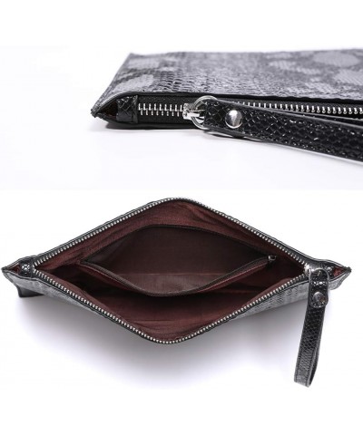 Women Clutches Fashion Snakeskin PU Leather Party Envelope Purse Bag with Hand Strap Black $14.40 Clutches