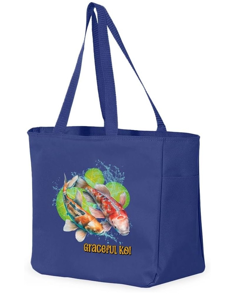 Graceful Koi Tote Bag with Pocket - Best Presents for Fish Lovers - Great Present Ideas Blue $22.07 Totes