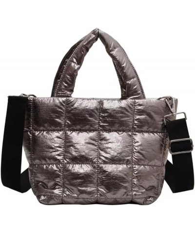 Quilted Space Cotton Padded Large Capacity Handbag Winter Shopper Top Handle Bag Gray $13.43 Handbags