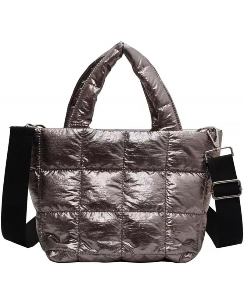 Quilted Space Cotton Padded Large Capacity Handbag Winter Shopper Top Handle Bag Gray $13.43 Handbags