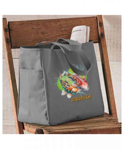 Graceful Koi Tote Bag with Pocket - Best Presents for Fish Lovers - Great Present Ideas Blue $22.07 Totes