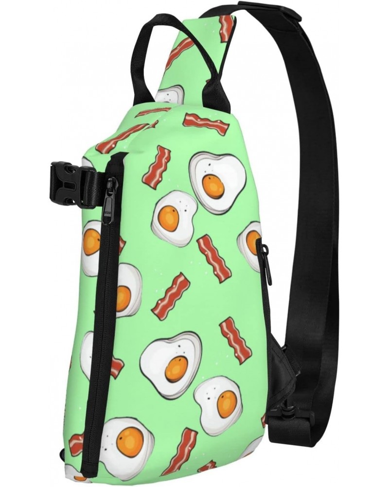 Crossbody Sling Backpack Kawaii-Green-Eggs-Bacon Travel Hiking Chest Daypack One Strap Shoulder Bag $19.29 Crossbody Bags