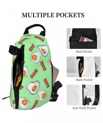 Crossbody Sling Backpack Kawaii-Green-Eggs-Bacon Travel Hiking Chest Daypack One Strap Shoulder Bag $19.29 Crossbody Bags