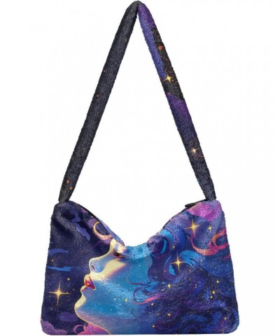 Women Shoulder Bag Cosmic Goddess Fantasy Enchantress Night Ladies Tote Bag Plush Underarm Bag Furry Handbag $11.75 Totes