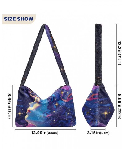 Women Shoulder Bag Cosmic Goddess Fantasy Enchantress Night Ladies Tote Bag Plush Underarm Bag Furry Handbag $11.75 Totes