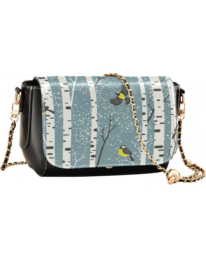 Crossbody Bags Winter Trees and Birds PU Leather Shoulder Bag Clutch Small Handbags $16.40 Crossbody Bags