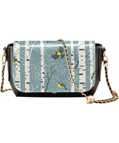 Crossbody Bags Winter Trees and Birds PU Leather Shoulder Bag Clutch Small Handbags $16.40 Crossbody Bags