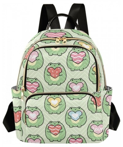 Cute Frog Heart Mini Backpack Purse for Women, Green Cartoon Travel Backpack Fashion Backpack Handbag Shoulder Bag Small Casu...