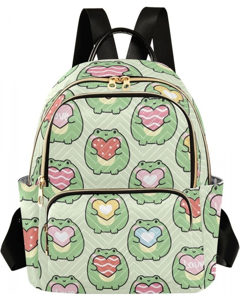 Cute Frog Heart Mini Backpack Purse for Women, Green Cartoon Travel Backpack Fashion Backpack Handbag Shoulder Bag Small Casu...