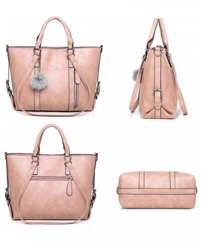 PU Leather Tote Hobo for Women Shoulder Crossbody Bags Elegant 4pcs Satchel Clutches Wallets-Pink Brown $32.18 Totes