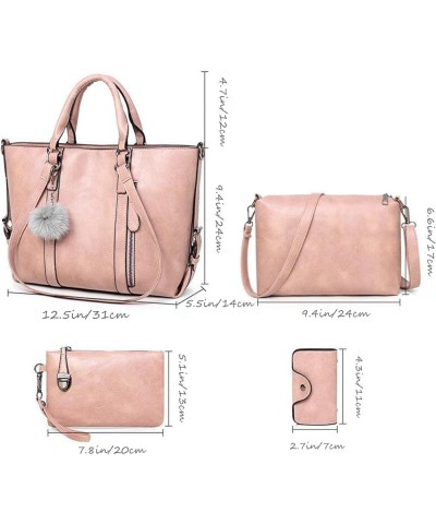 PU Leather Tote Hobo for Women Shoulder Crossbody Bags Elegant 4pcs Satchel Clutches Wallets-Pink Brown $32.18 Totes