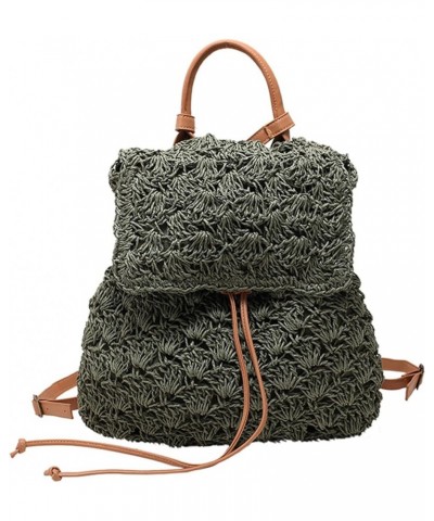 Summer Handmade Woven Crochet Straw Backpack Flap Drawstring Boho Backpack Purse for Women Vacation (Beige) B-green $22.39 Ba...