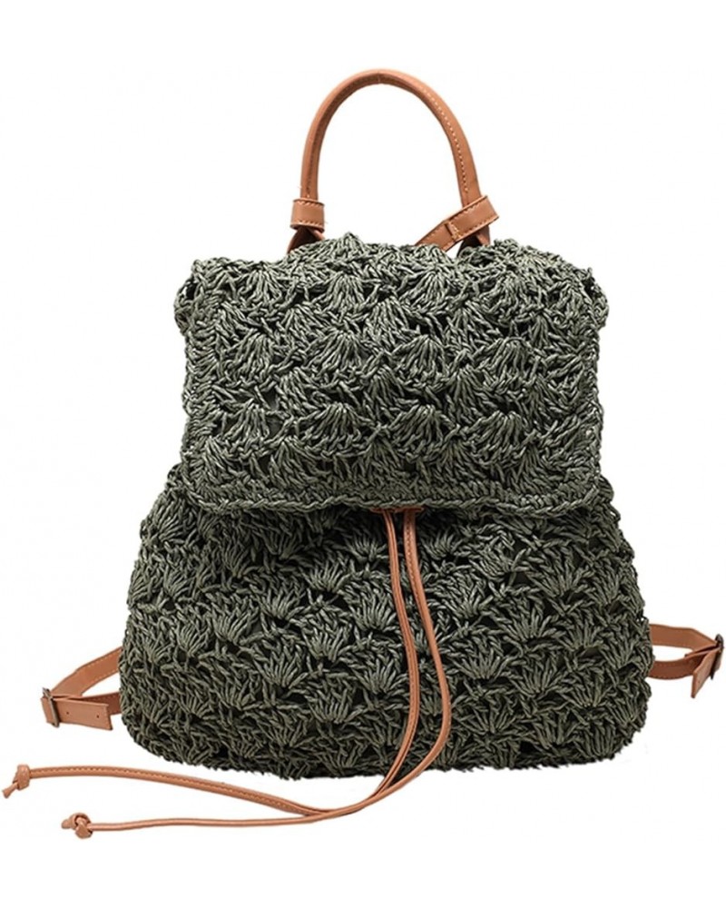 Summer Handmade Woven Crochet Straw Backpack Flap Drawstring Boho Backpack Purse for Women Vacation (Beige) B-green $22.39 Ba...