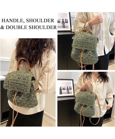 Summer Handmade Woven Crochet Straw Backpack Flap Drawstring Boho Backpack Purse for Women Vacation (Beige) B-green $22.39 Ba...