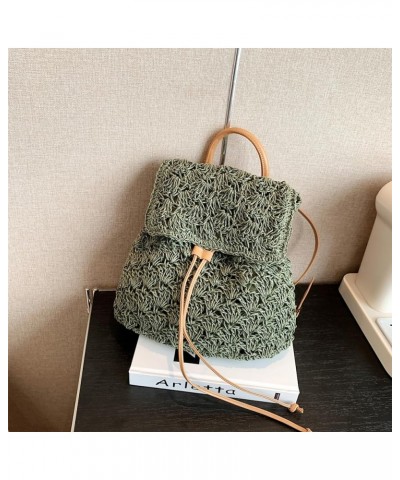 Summer Handmade Woven Crochet Straw Backpack Flap Drawstring Boho Backpack Purse for Women Vacation (Beige) B-green $22.39 Ba...