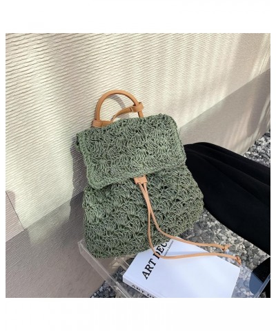 Summer Handmade Woven Crochet Straw Backpack Flap Drawstring Boho Backpack Purse for Women Vacation (Beige) B-green $22.39 Ba...