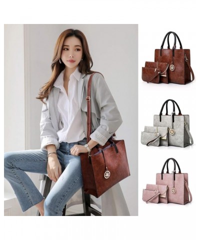 Women Handbags Sets 3 Pcs Large Capacity Handbag Chain Shoulder Bag Clutch Wrist Purse, Red Brown $23.97 Totes