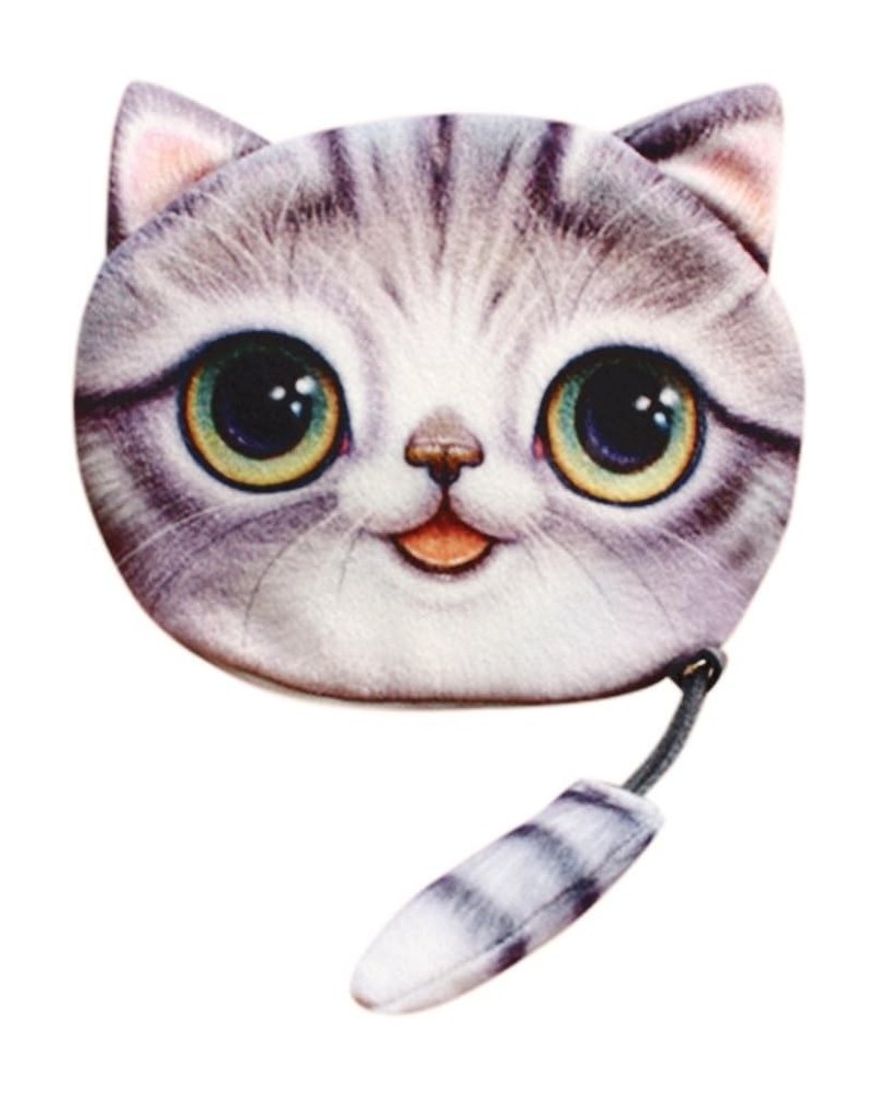 Cute Purse Tail Women Purse Girls Change Cat Print Bag Wallet 3D Plush Bag Women's Wallets Large (Grey, One Size) Gray One Si...