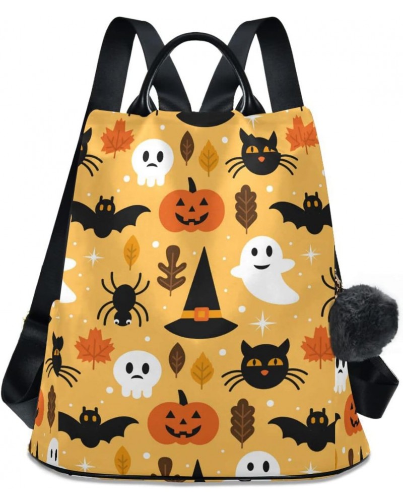 Halloween Spooky Skull Pumpkin Black Cat Backpack Purse for Women Travel Bag Anti Theft Back Pack Fashion Shoulder Bag with A...