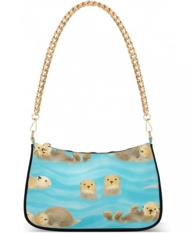 Otters Animals in Water Shoulder Bags for Women Small Handbags Mini Clutch Purse $14.40 Shoulder Bags