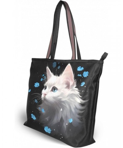 Womens Tote Bag, Cat Portait Flower Ladies Zip Shoulder Shopping Bag Handbags $9.84 Shoulder Bags